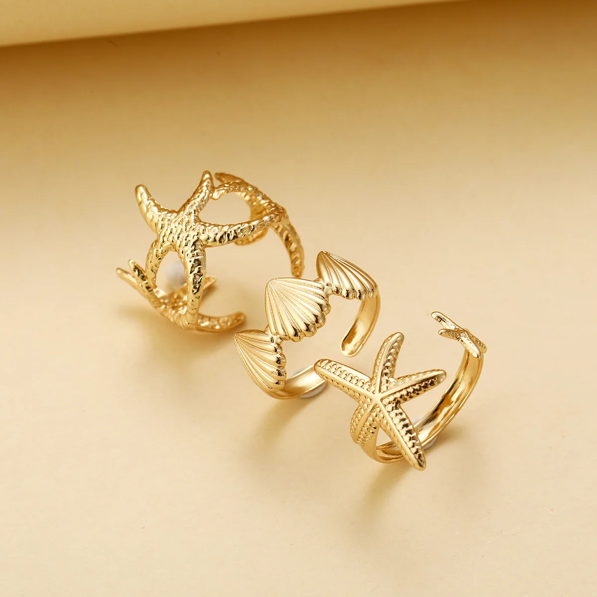Punk Starfish Scallop Adjustable Open Rings Set for Women Trendy Geometric Gold Color Metal Irregular Ring Summer Beach Jewelry - Image 5