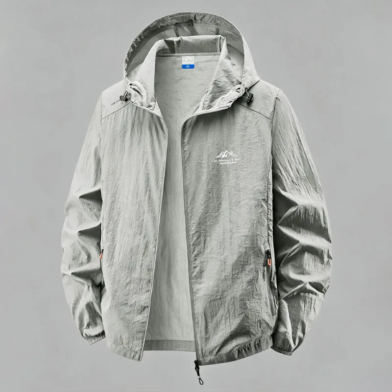 UPF50+ Men's Hooded Sun Protection Jacket Lightweight Outdoor Windbreaker Quick Dry Breathable UV Coat for Hiking Skin Coat - Image 2